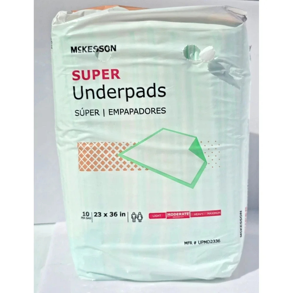 MCKESSON Underpads Adult 23x36 White New Super Disposable 10-Pack Odor Control